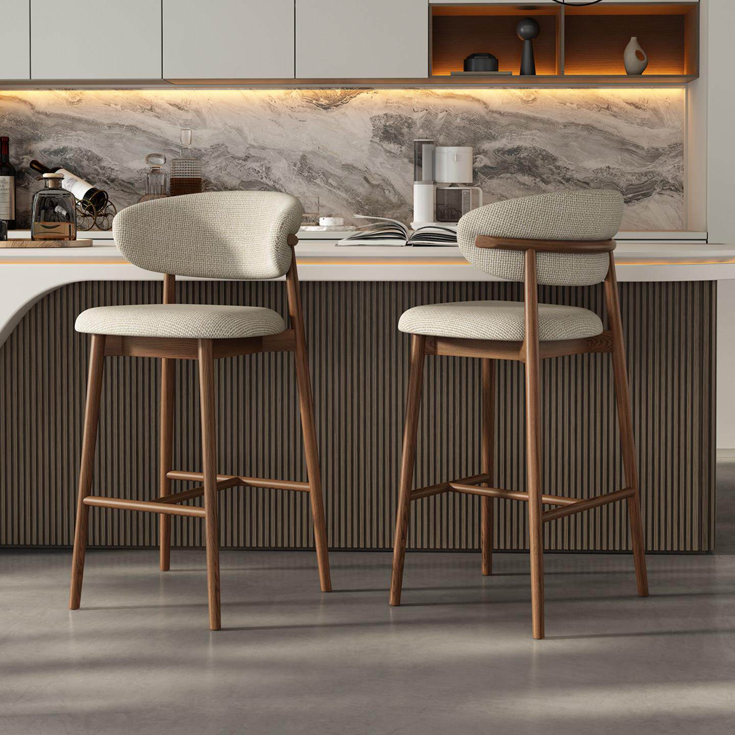 全实木高脚椅中古风吧椅酒吧椅设计师岛台椅餐椅家用白蜡木吧台椅