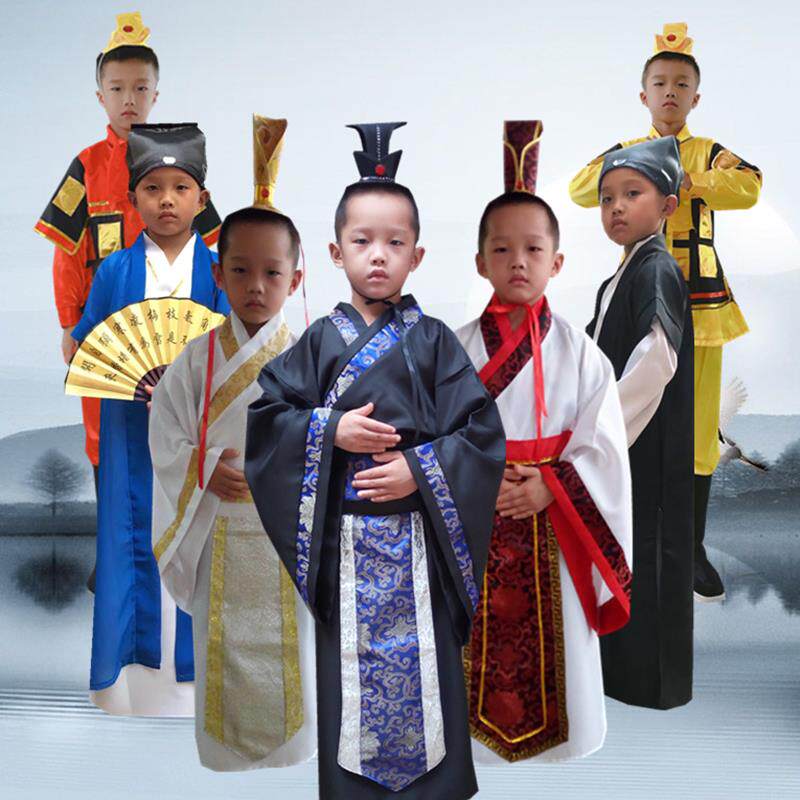 儿童古装课本话剧晏子使楚演出衣汉服男大臣武将秦楚帝王舞台服饰