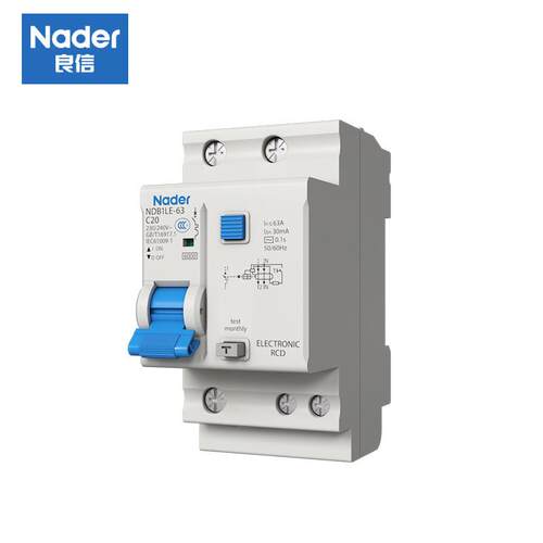 Nader良信空气开关2P断路器家用空开1P带漏电保护器NDB1LE-63 1PN