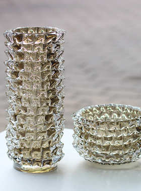 现代轻奢风厚重手工吹制玻璃直筒花瓶软装样板间客厅创意琉璃花器