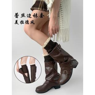 配靴子 蕾丝花边毛线针织护腿保暖靴套冬天防寒长袜 袜套女秋冬季