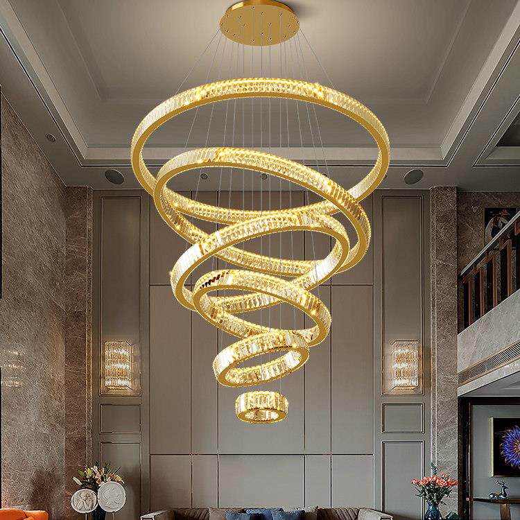 覆式楼大吊灯自建房简约现代大气轻奢水晶吊灯别墅挑高客厅吊灯