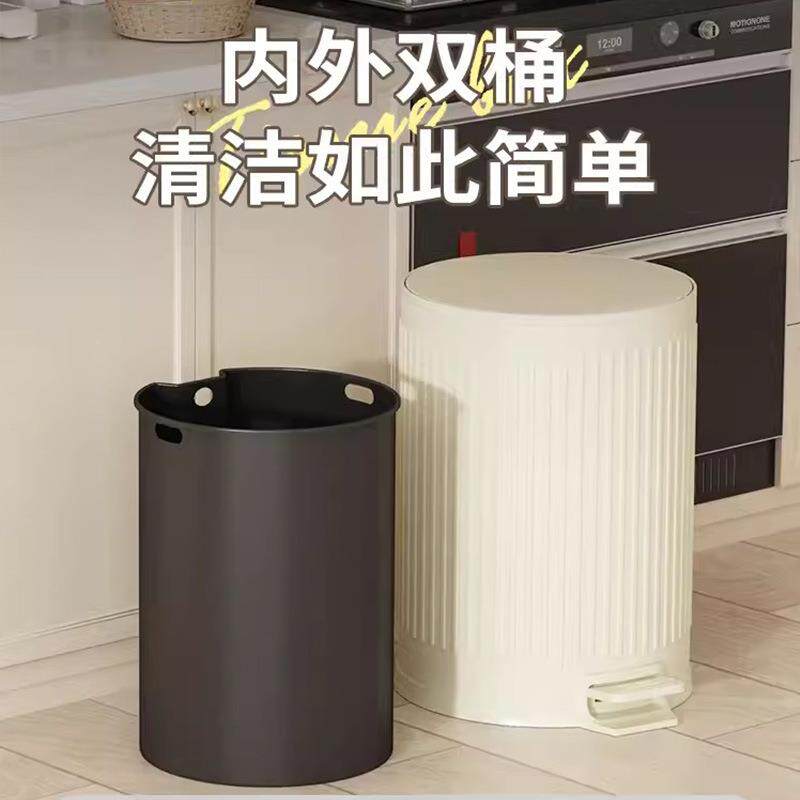 圆形带盖缓降脚踏式收纳桶不锈钢家用客厅轻奢酒店垃圾桶12L