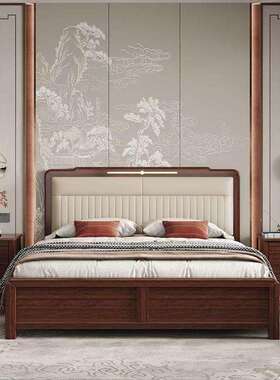木乌金软靠中式木床主卧实婚床1.5m1.8米现代气压储物双人YT8001#