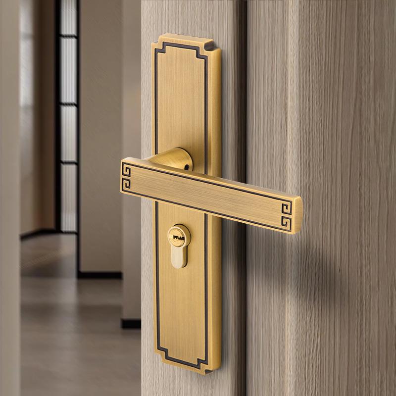 家直发新中木式别墅铜门锁用室内卧室静音门把手全CP37-35/铜门锁