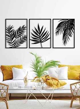 3pcs金属棕榈叶框壁厅画铁艺相工品客艺卧室办公室金属ONM饰品