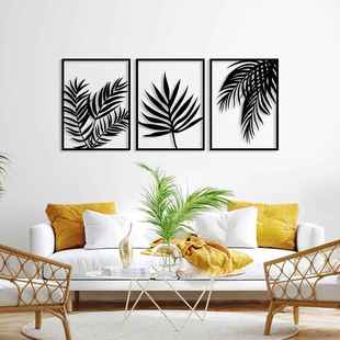 3pcs金属棕榈叶框壁厅画铁艺相工品客艺卧室办公室金属ONM饰品