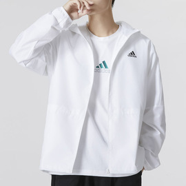 adidas阿迪达斯外套男运动训练服薄款防晒服梭织白色夹克hm2977