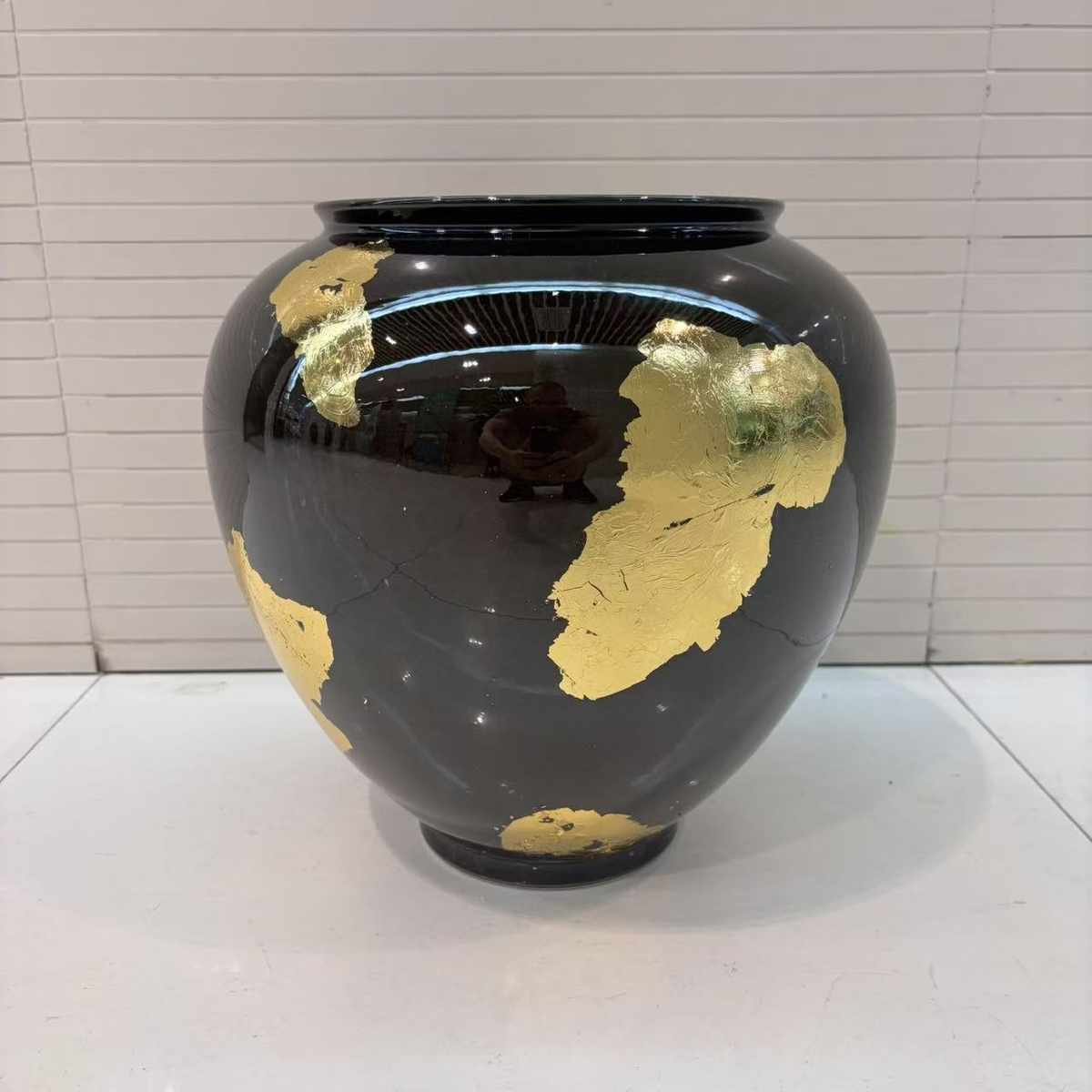 陶瓷陈设中式酒店花瓶样板创意摆件房间箔新办公室玄关贴金饰品