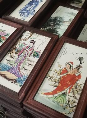 特价清仓处理一批实木民国时期景德镇瓷板画老式画怀旧墙壁装饰品