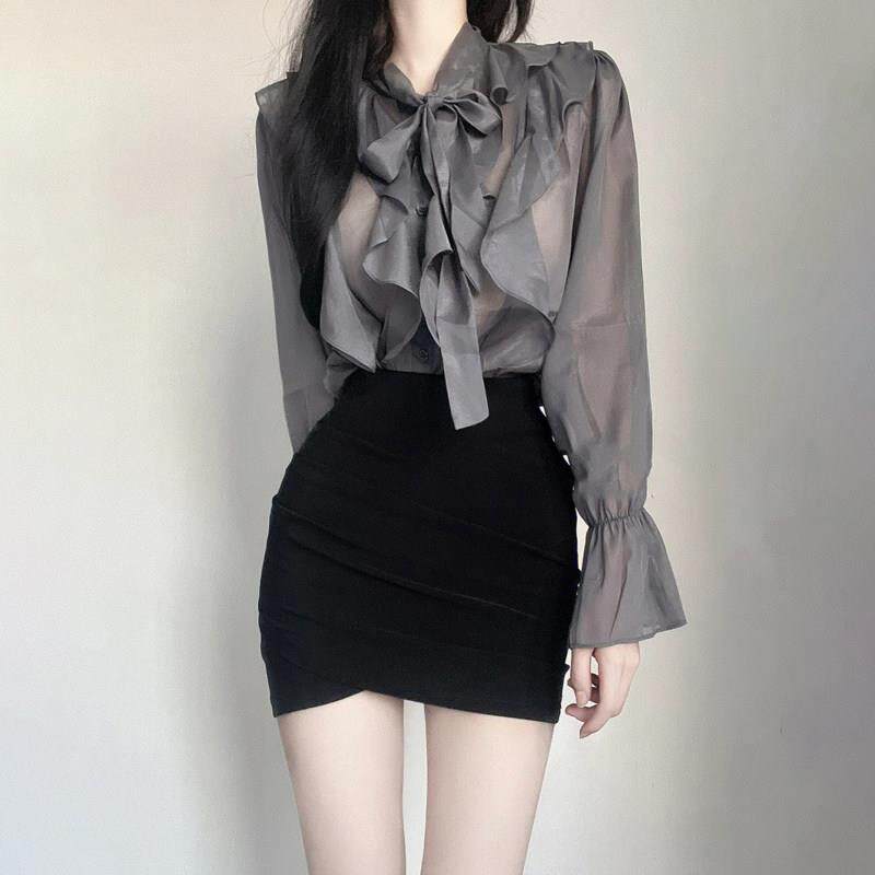 黑色短裙女新款夏季职业显瘦半身裙子高腰紧身包臀裙性感褶皱包裙