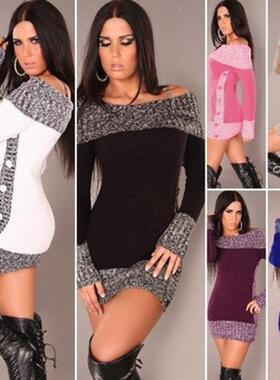 Sweater women's spliced knitted mid length top women's