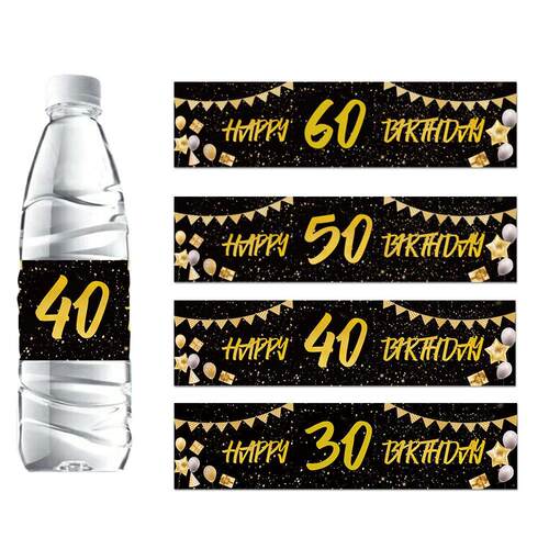 Black Gold Birthday Bottle Sticker Happy 18 21 30 40 50 60 Y