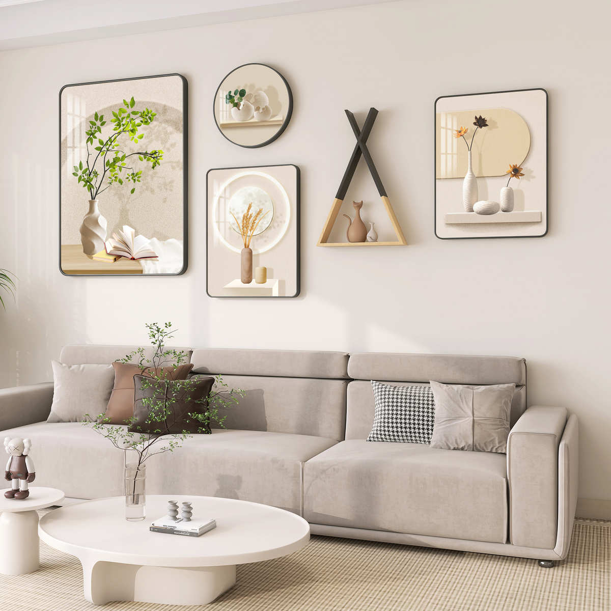 奶油风客厅装饰画高级感沙发背景墙绿植挂画北欧简约莫兰迪墙壁画