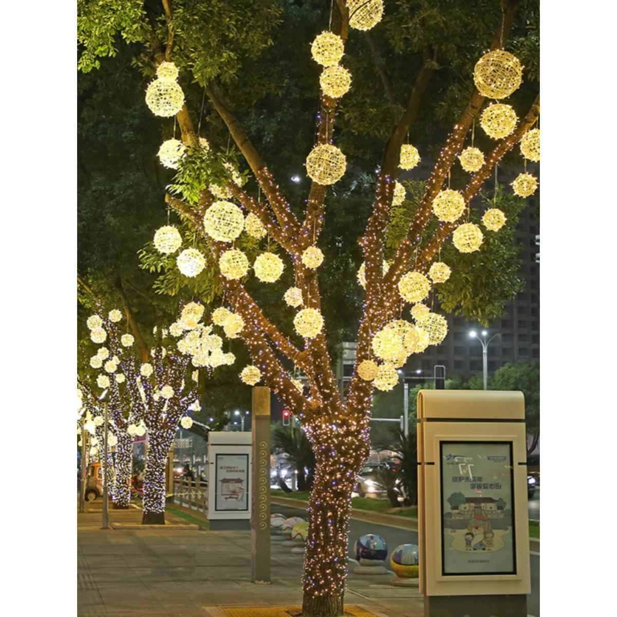 led太阳能藤球灯彩灯闪灯满天星防水新年挂树景观庭院户外圆球灯