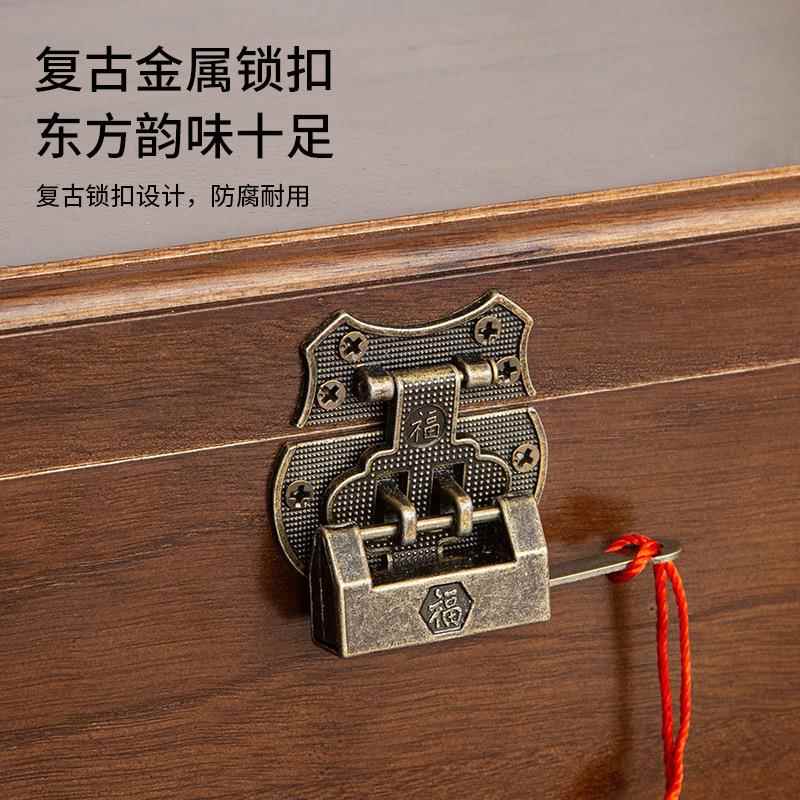 木盒桌面方收纳实木复古盒带锁盖木质长形木盒小木翻盒木箱子