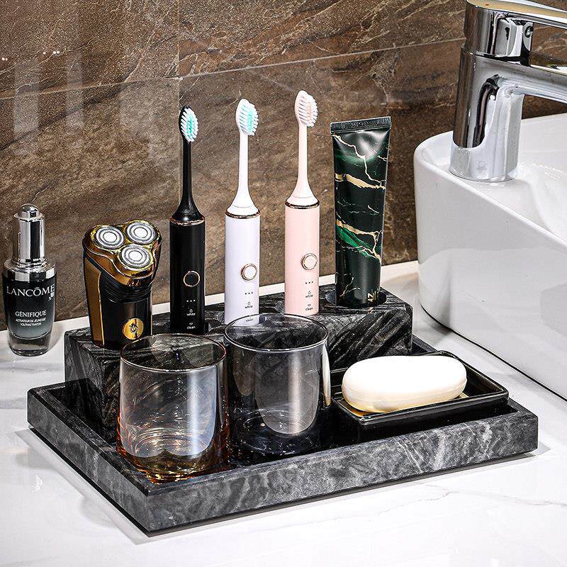 大理石牙刷置物架高级感轻奢漱口杯化妆室收纳牙具座浴室洗漱套装