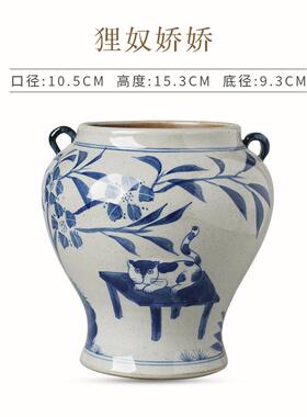 高档中国青花花瓷手绘小瓶客装饰品景德镇纯意手工陶瓷创水厅培花