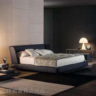 极简布艺1.8m软床真皮现代双人床棉麻布北欧实木轻奢主卧定制 意式