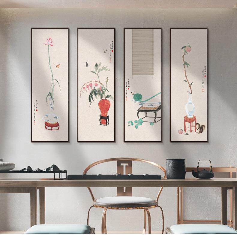 源头工厂新中式客厅装饰画酒店大厅油画中国风山水画水墨四联挂画