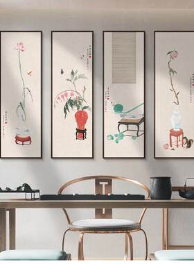 源头工厂新中式客厅装饰画酒店大厅油画中国风山水画水墨四联挂画
