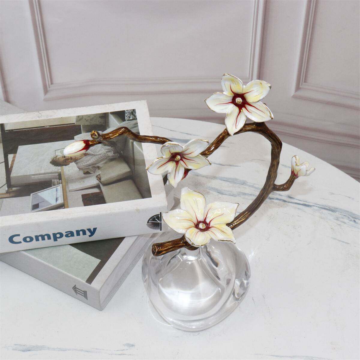 创意新中式田园百合花 彩绘 水晶轻奢庭院酒店样板间摆件软装饰品