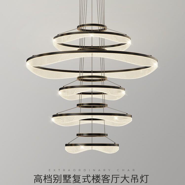 楼梯吊灯北欧全铜轻奢护别墅复式楼lofe公寓旋转客厅大吊灯