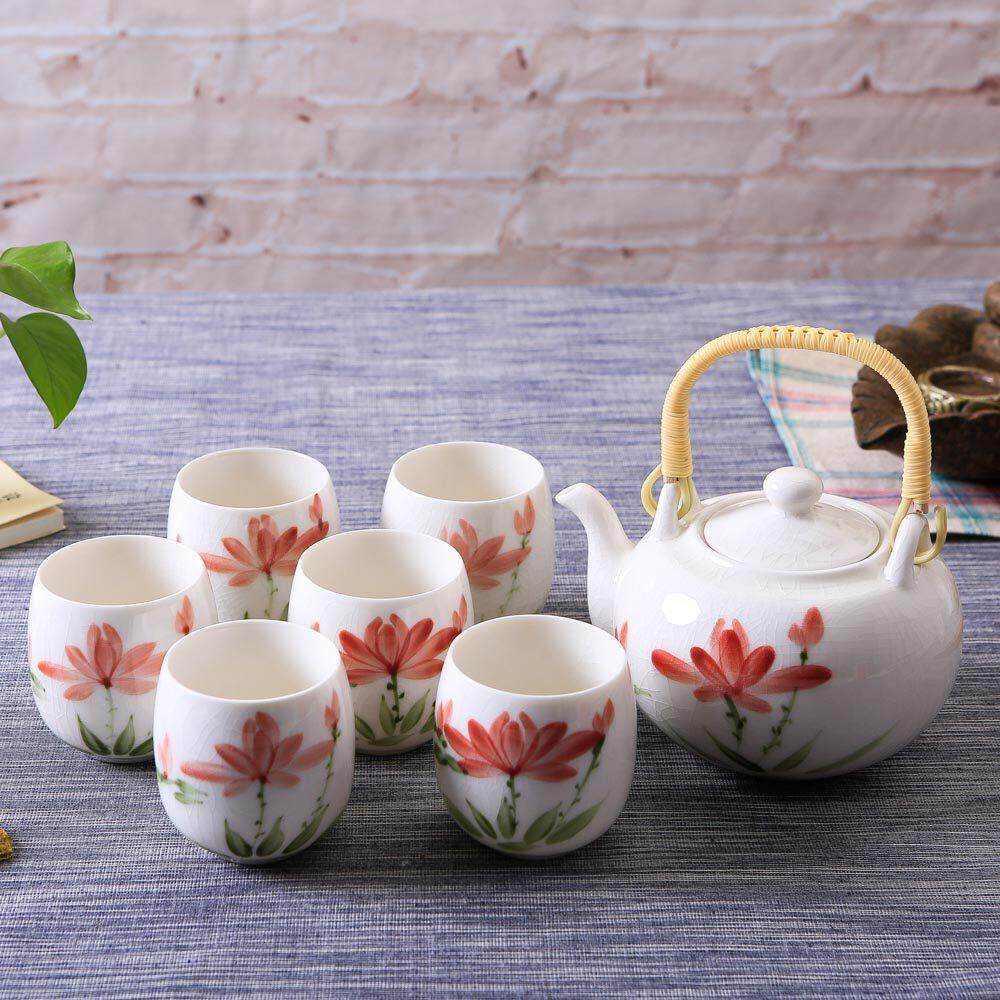 敏杨手彩冰裂纹7头陶瓷茶壶茶杯办公室礼品盒整套 功夫茶具套组