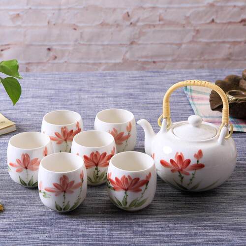 敏杨手彩冰裂纹7头陶瓷茶壶茶杯办公室礼品盒整套 功夫茶具套组