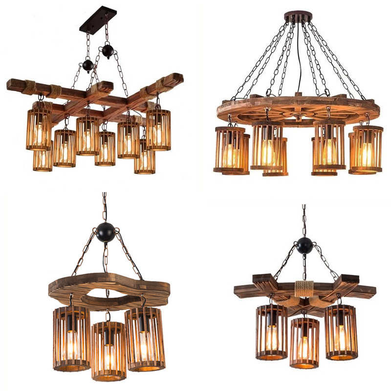 复古工业风做旧木吊灯咖啡馆网清吧灯具美式餐厅酒吧台理发店灯饰