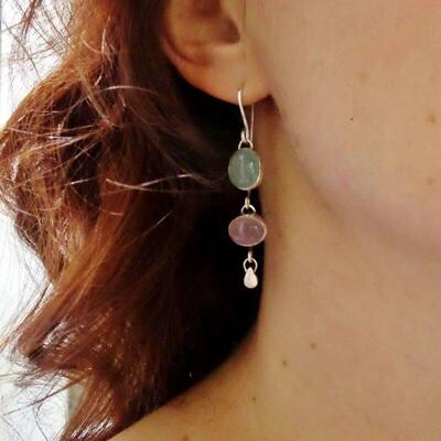 cate Natural Moonstone Drop Earrings Charms Jewelry Oval Pin