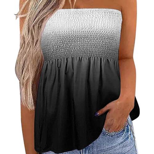 【 Plus Size 】 Solid Shirred Tube Top  Casual Strapless Top