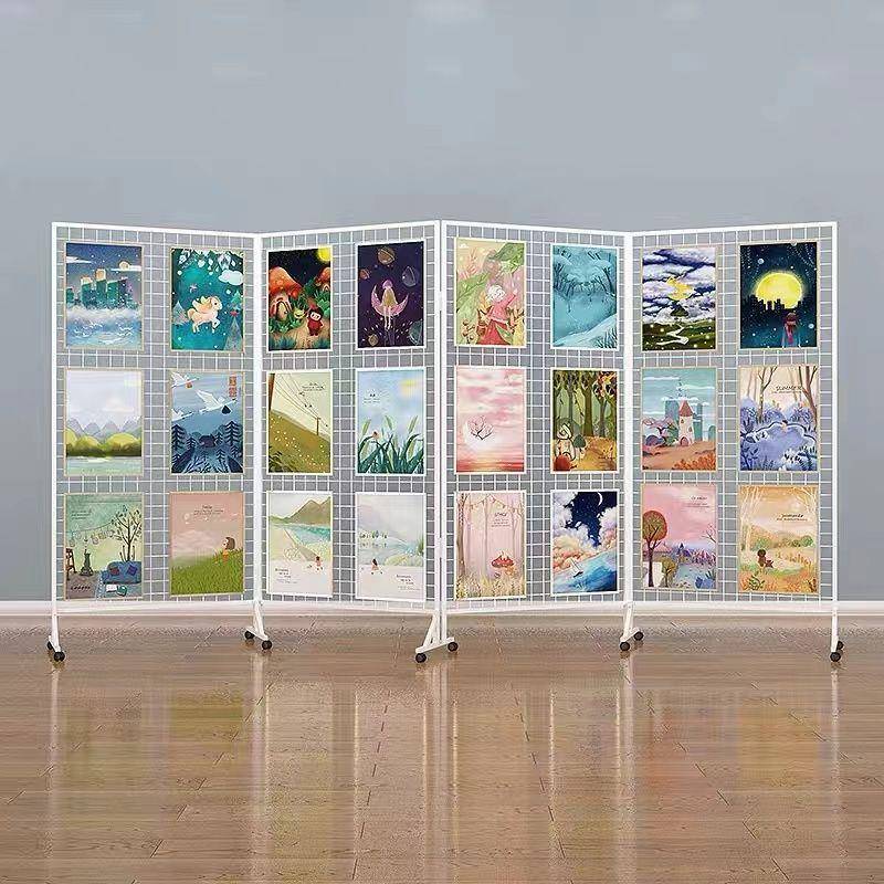 幼儿园作品展示架铁网格网绘画书法展览架摄影画展折叠网格展示架