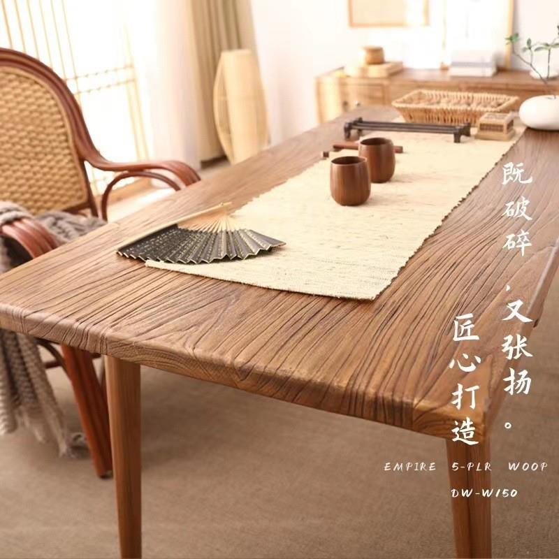 新中式老榆木茶桌复古风化老门板禅意餐桌家用书桌日式旧门板茶桌