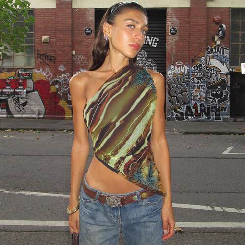 Printed off shoulder vest for women, slimming and camisole
