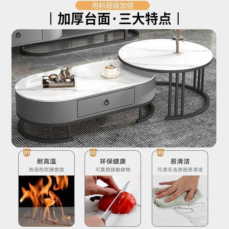 dpp轻奢几电茶视柜组合亮光岩板VBQ小户型可缩伸简约带屉茶几抽家