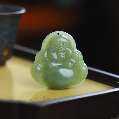 笑口常开！天然保真和田玉弥勒佛挂件吊坠32.20克 大师拍卖