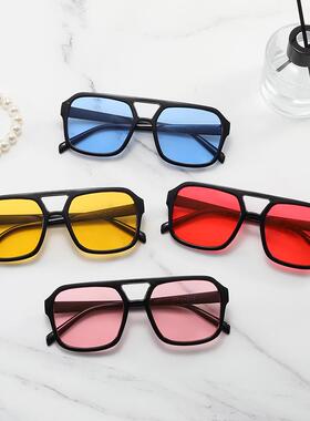双梁太阳镜方形新款个性韩版潮墨镜复古高级感防紫外线凹造型蹦迪