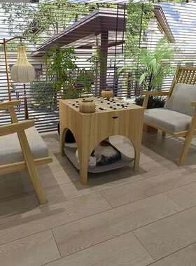 新中式象棋桌椅组合实木沙发椅围棋桌双面棋盘阳台庭院茶几三件套