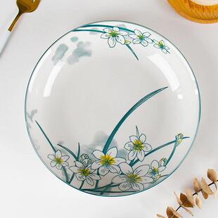 盘子菜盘家用碟子2025新款水仙花陶瓷釉下彩饭盘瓷盘碗碟盘子家用