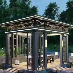 新中式凉亭庭院简约户外长廊仿古铝合金亭别墅花园遮阳景观亭子