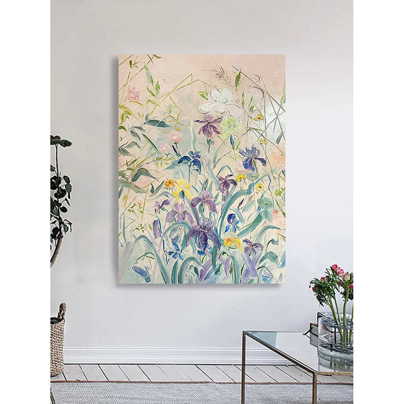 北欧奶油风花卉ins法式抽象艺术装饰画客厅餐厅走廊背景 玄关挂画图片