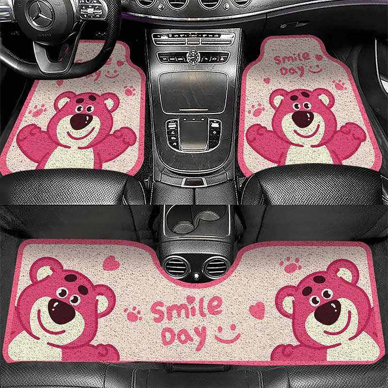 粉色小熊汽车脚垫 轿车SUV通用防滑垫车内改装刮土蹭土丝圈地垫,居家布艺,家用脚垫,淘宝优惠券,粉丝福利购,淘宝优惠卷