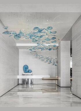 后现代蓝色玻璃吊灯装饰展样板房台间设师TM650412休息室计挂饰艺