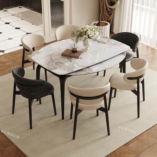 餐桌可变圆桌2024新款岩板餐桌家用客厅小户型可伸缩方圆两用饭桌