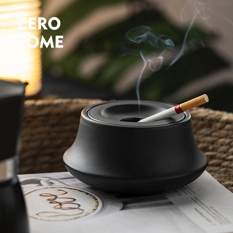 ZERO-HOME 创意烟灰缸陶瓷带盖子办公室家用客厅民宿防飞灰复古烟
