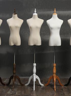 模特道具女半身包布人台服装店橱窗模特架婚纱礼服衣架 实木底座