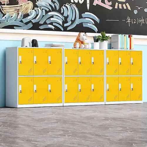 学生室书柜幼儿园钢锁制储物柜衣柜收纳彩色书包柜包带彩色铁皮教