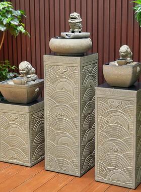 中式禅古意落仿仿石柱客柱厅玄关家地居展示摆件底座祥云柱Z020装