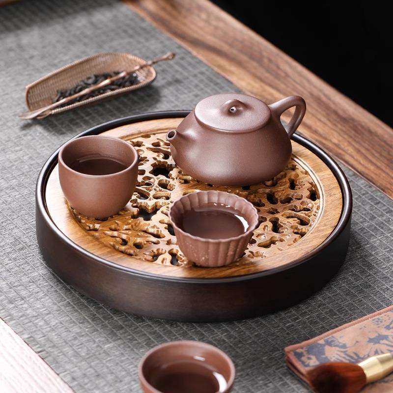 圆形茶盘功夫茶具家用茶壶旅行便携圆形小茶盘套装茶杯办公茶盘